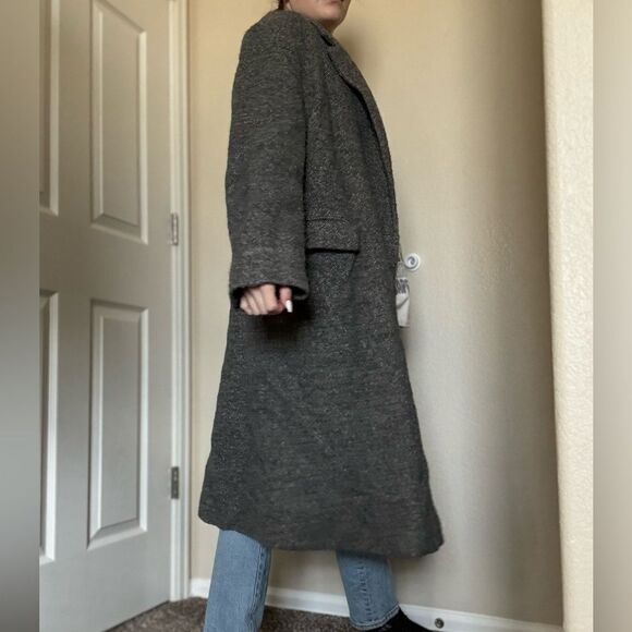 ZARA Tweed Boucle Wool Blend Oversized Coat Size Medium Grey Longline - Picture 10 of 12